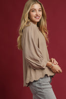 Umgee Solid Color Linen Blend Boho Top in Latte