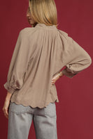 Umgee Solid Color Linen Blend Boho Top in Latte