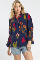 Umgee Flower Print Top with Scalloped Details in Midnight Mix