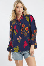 Load image into Gallery viewer, Umgee Flower Print Top with Scalloped Details in Midnight Mix
