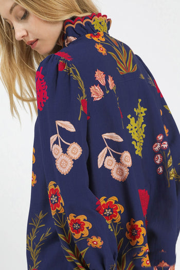 Umgee Flower Print Top with Scalloped Details in Midnight Mix