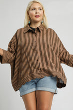 Load image into Gallery viewer, Umgee Mixed Stripe Button Down Top in Mocha
