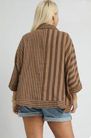 Umgee Mixed Stripe Button Down Top in Mocha