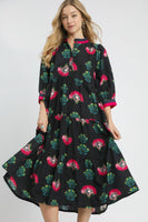 Umgee Floral Print Tiered Midi Dress in Black Mix