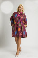 Umgee Floral Print Shift Mini Dress in Burgundy Mix