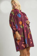 Load image into Gallery viewer, Umgee Floral Print Shift Mini Dress in Burgundy Mix

