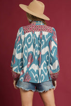 Load image into Gallery viewer, Umgee Ikat Print Boho Top in Slate Blue
