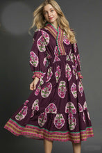 Load image into Gallery viewer, Umgee Boho Floral Mixed Print Midi Dress in Plum Mix
