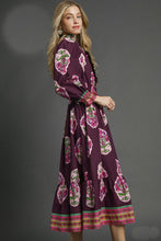 Load image into Gallery viewer, Umgee Boho Floral Mixed Print Midi Dress in Plum Mix
