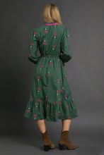 Load image into Gallery viewer, Umgee Boho Floral Embroidered Midi Dress in Hunter Green
