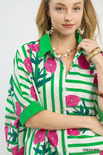 Load image into Gallery viewer, Umgee Mixed Stripe Floral Button Down Top in Green Mix

