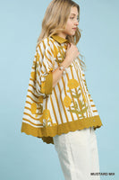 Umgee Mixed Stripe Floral Button Down Top in Mustard Mix