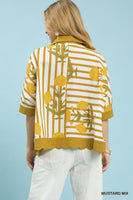 Umgee Mixed Stripe Floral Button Down Top in Mustard Mix