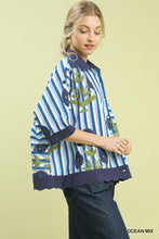 Load image into Gallery viewer, Umgee Mixed Stripe Floral Button Down Top in Ocean Mix
