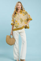 Umgee Mixed Stripe Floral Button Down Top in Mustard Mix