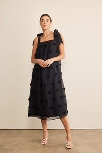 In February Blossom Floral Embroidery Midi Dress in Black Dress In February   