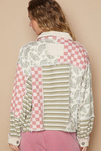 Load image into Gallery viewer, POL Vintage Washed Mixed Prints Jacket in Olive/Pink
