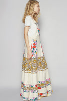 POL Mixed Print Patchwork Overall Dress in Oatmilk