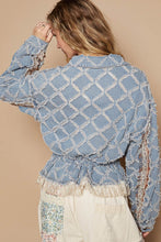 Load image into Gallery viewer, POL Textured Denim Jacket with Plaid and Lace Details in Denim
