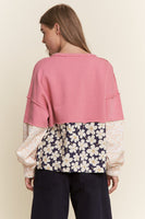 J.nna Mixed Fabric Relaxed Fit Top in Navy Pink