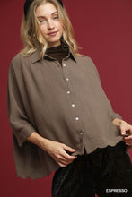 Load image into Gallery viewer, Umgee Linen Scallop Hem Button-Down Blouse in Espresso
