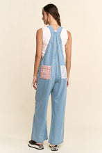 Load image into Gallery viewer, Davi &amp; Dani Lace and Tweed Patchwork Denim Overalls in Light Denim
