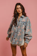 Load image into Gallery viewer, BiBi OVERSIZED Washed Denim Floral Print Shacket in Light Denim ON ORDER
