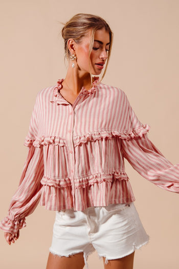 So Me Variegated Stripe Reversible Flowy Boho Top in Blush ON ORDER