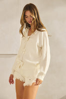 LovLov Solid Color Knit Cardigan with Bow Front Details in Ivory