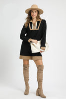 Umgee Waffle Knit Tunic Mini Dress in Black