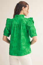 Load image into Gallery viewer, Jodifl Ruffle Detail Button Down 3D Floral Top in Kelly Green
