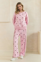 Veveret Charming Polka Dot Lounge Set in Pink/Burgundy