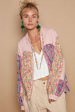 Load image into Gallery viewer, POL Mixed Fabric and Print Zip Up Hooded Top in Pink
