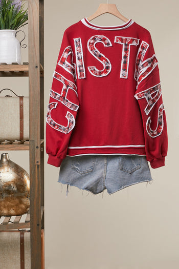 mello. Christmas Back Lettering Sweatshirt in Red