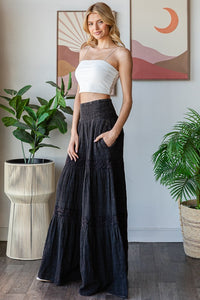 Oli & Hali SMOCKED Waist Wide Leg Pants in Black