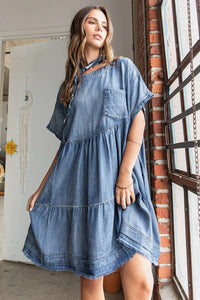 Mittoshop Oversized Tiered Mini Dress in Denim ON ORDER