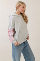 Veveret Sweatshirt Hoodie With Patchwork Sleeve Detail in Pink