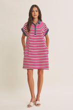 Load image into Gallery viewer, In February Yacht Club Relaxed Fit Casual Stripe Polo Mini Dress in Burgundy/Cream

