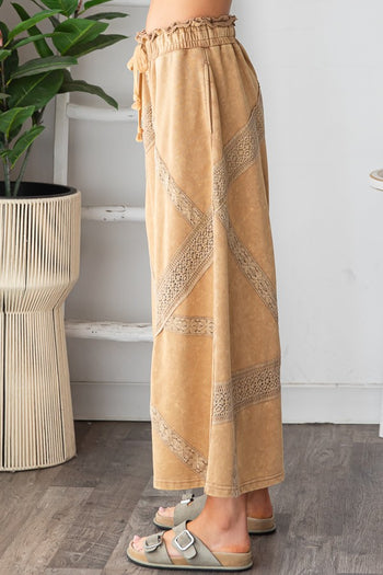 Oli & Hali Terry Knit Pants with Lace Trim in Coffee