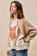 Load image into Gallery viewer, BiBi Color Block Fleece Top with Heart Football Patched Front in Oatmeal/Latte
