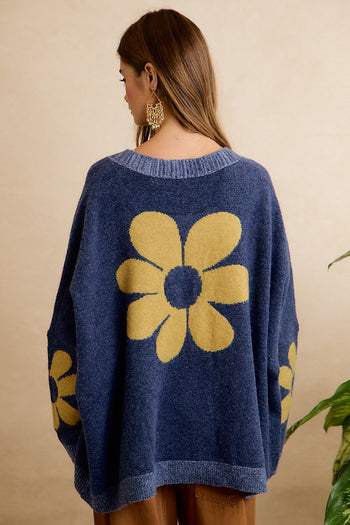 BiBi Cozy Daisy Oversized Cardigan in Navy