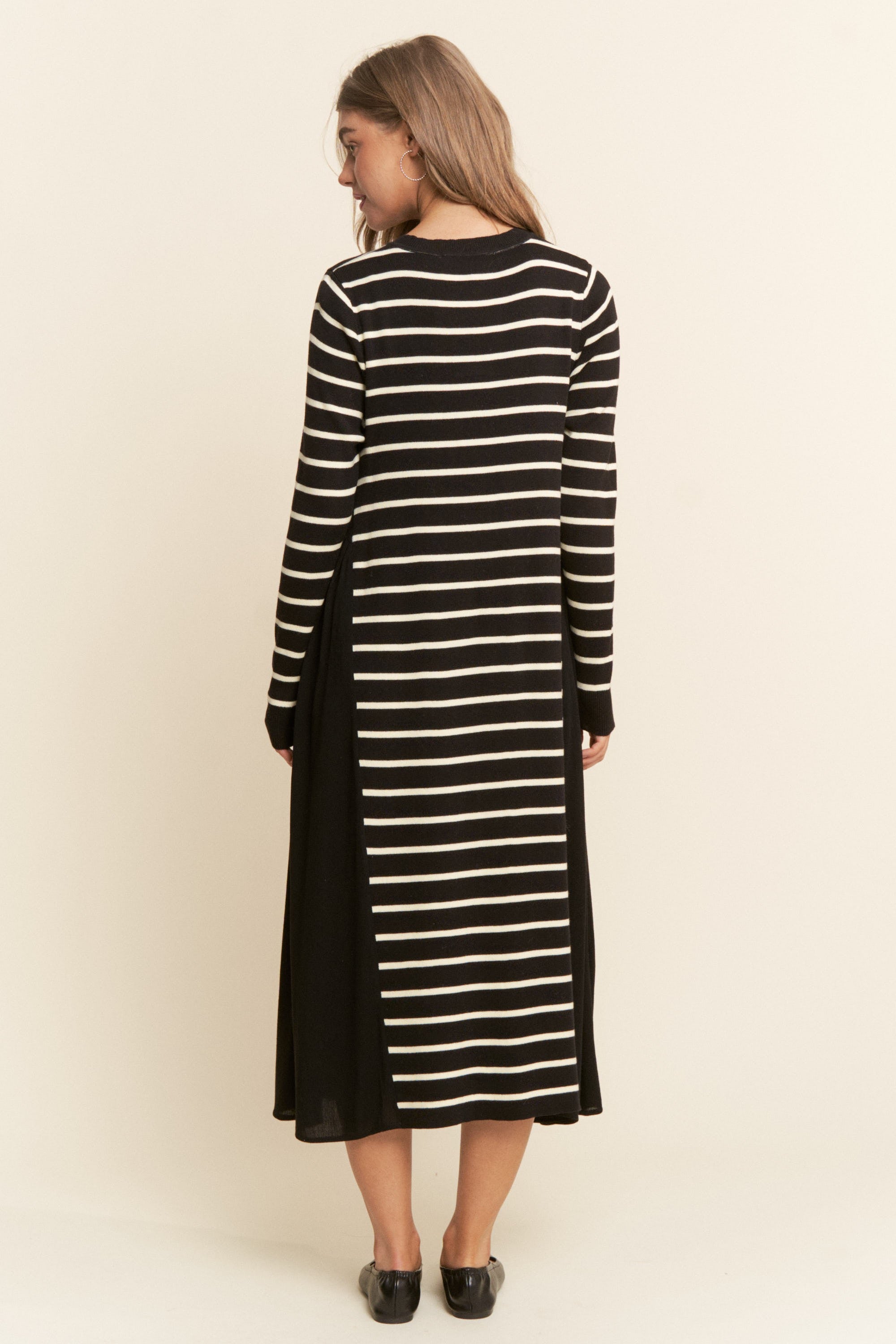 J.nna Color Block Striped and Solid Maxi Dress in Black White