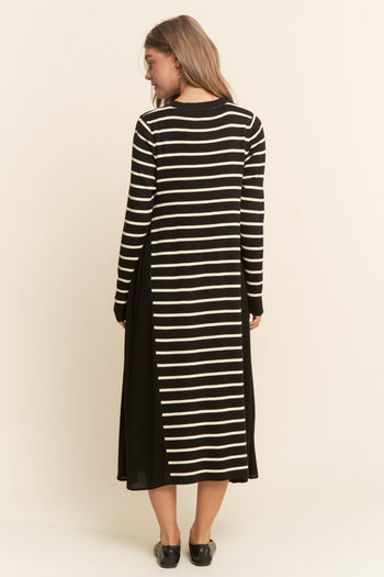J.nna Color Block Striped and Solid Maxi Dress in Black White S J.nna Color Block Striped and Solid Maxi Dress in Black White S