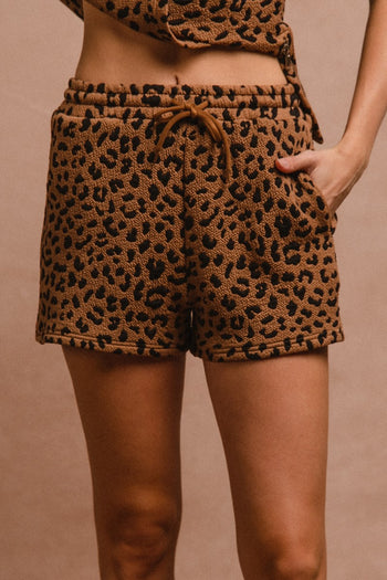 BiBi Leopard Knit Shorts in Camel/Black