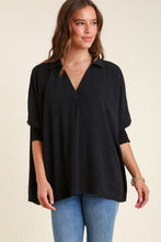 Load image into Gallery viewer, Umgee Textured Boxy Cut Collared Blouse in Black
