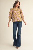 Jodifl Ruffled Neckline Floral Top in Green Moss