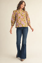 Load image into Gallery viewer, Jodifl Ruffled Neckline Floral Top in Green Moss
