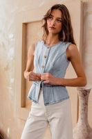 So Me Slim Fit Button Front Vest in Denim