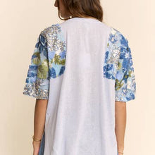 Load image into Gallery viewer, Davi &amp; Dani Knit Top with Sequin Floral Sleeves in Light Blue
