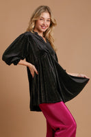 Umgee Beaded Velvet Tunic Top in Black